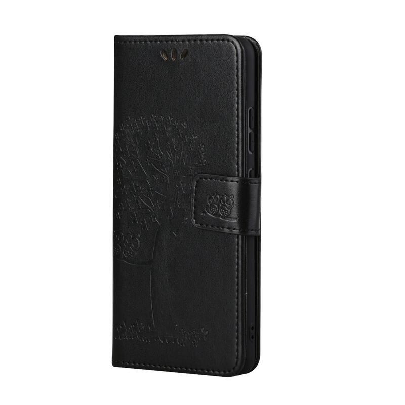 Tree PU kožené peněženkové pouzdro na mobil Xiaomi Redmi 10/Redmi 10 (2022) - černé