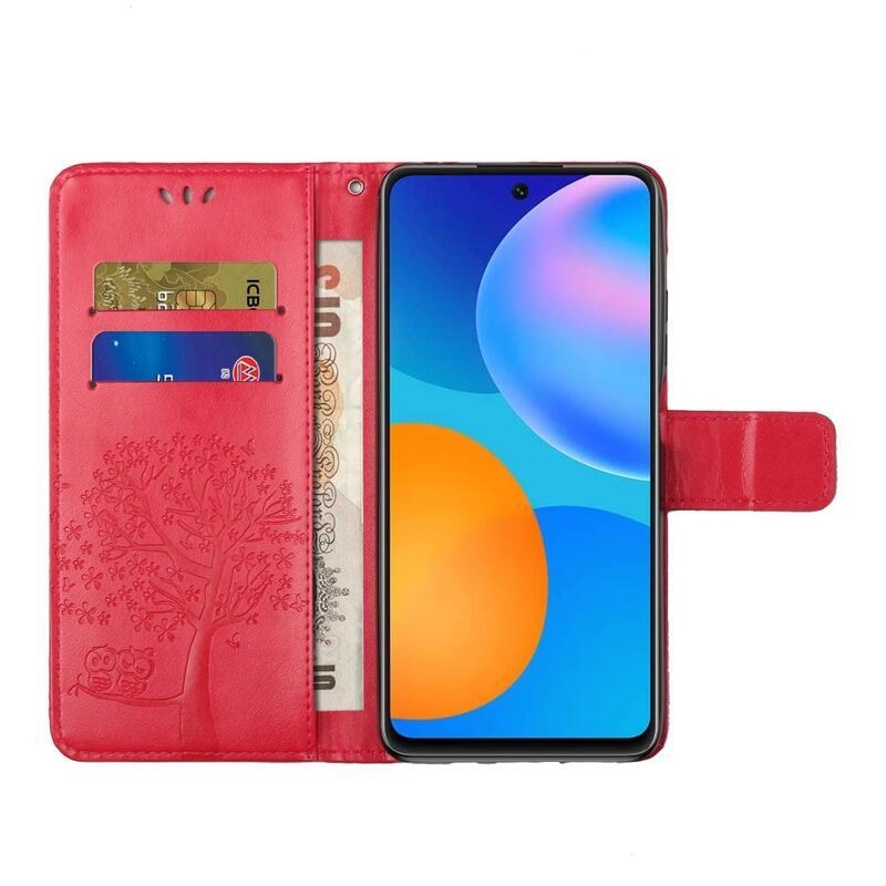 Tree PU kožené peněženkové pouzdro na mobil Xiaomi Redmi 10/Redmi 10 (2022) - červené