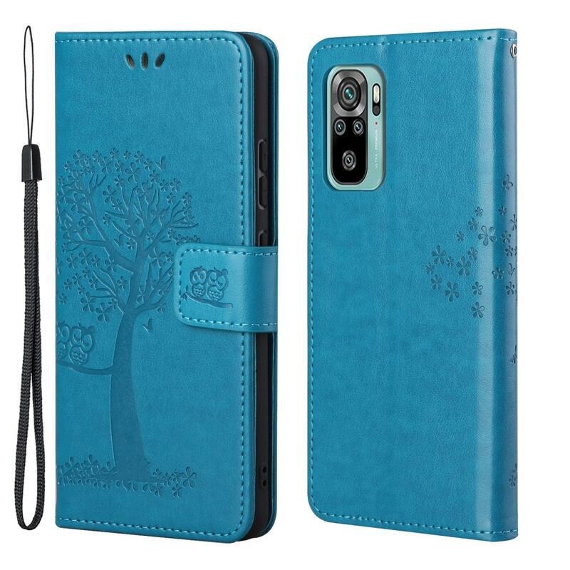 Tree PU kožené peněženkové pouzdro na mobil Xiaomi Redmi 10/Redmi 10 (2022) - modré