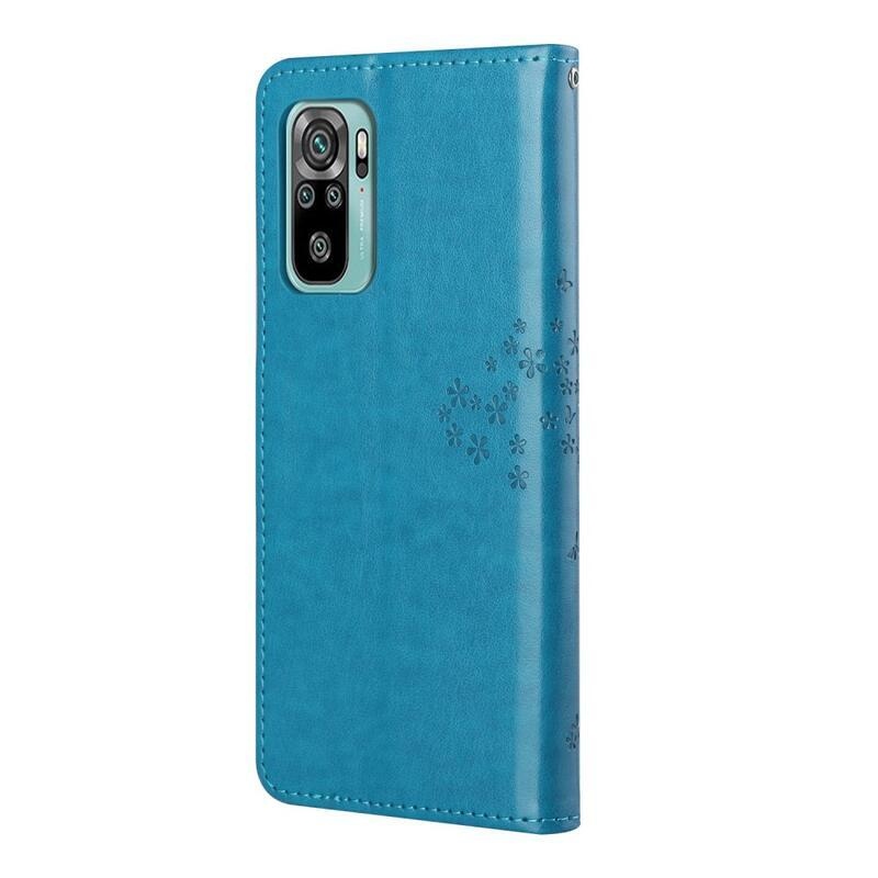 Tree PU kožené peněženkové pouzdro na mobil Xiaomi Redmi 10/Redmi 10 (2022) - modré