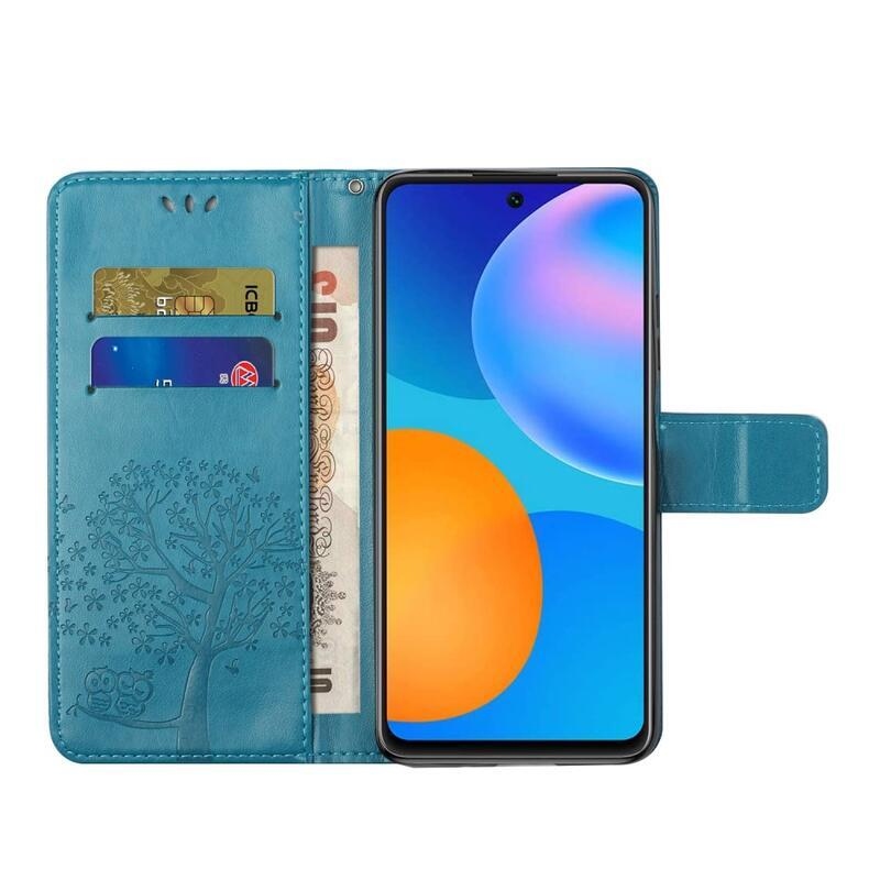 Tree PU kožené peněženkové pouzdro na mobil Xiaomi Redmi 10/Redmi 10 (2022) - modré