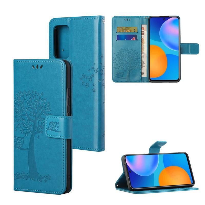 Tree PU kožené peněženkové pouzdro na mobil Xiaomi Redmi 10/Redmi 10 (2022) - modré