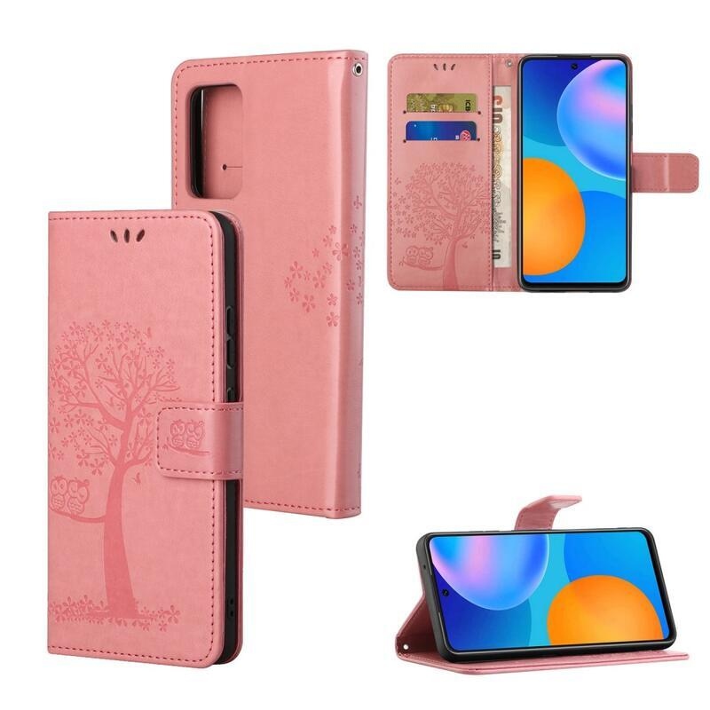Tree PU kožené peněženkové pouzdro na mobil Xiaomi Redmi 10/Redmi 10 (2022) - růžové