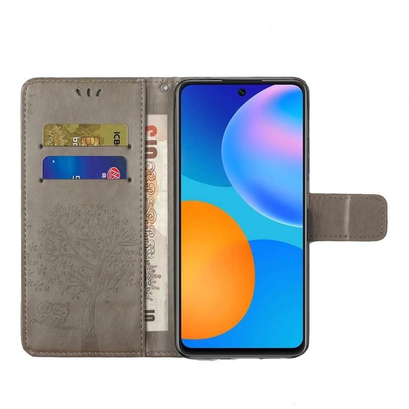 Tree PU kožené peněženkové pouzdro na mobil Xiaomi Redmi 10/Redmi 10 (2022) - šedé