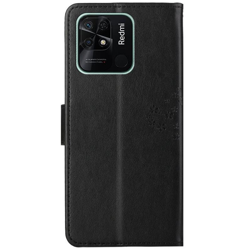 Tree PU kožené peněženkové pouzdro na mobil Xiaomi Redmi 10C - černé