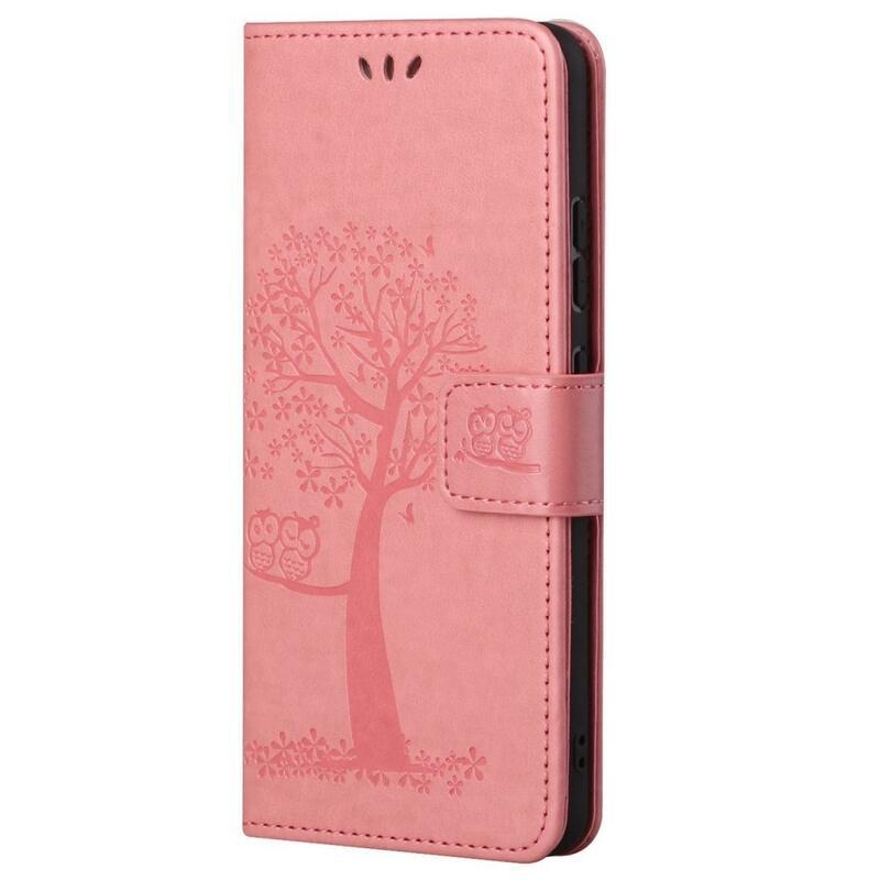 Tree PU kožené peněženkové pouzdro na mobil Xiaomi Redmi 10C - růžové