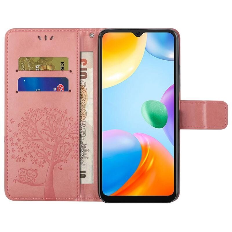 Tree PU kožené peněženkové pouzdro na mobil Xiaomi Redmi 10C - růžové