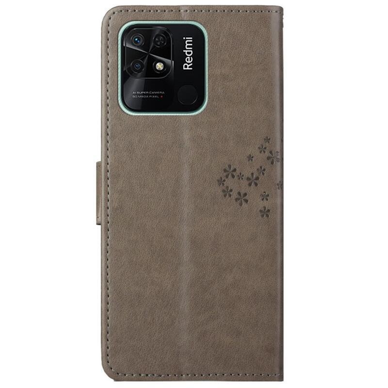 Tree PU kožené peněženkové pouzdro na mobil Xiaomi Redmi 10C - šedé