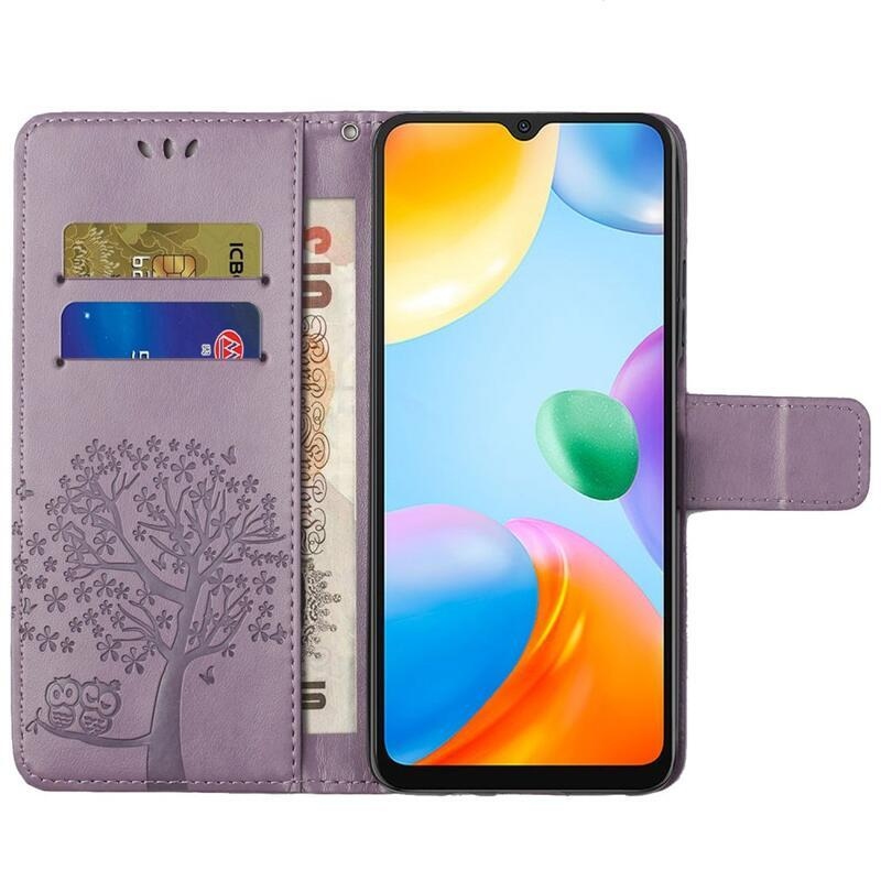 Tree PU kožené peněženkové pouzdro na mobil Xiaomi Redmi 10C - světlefialové