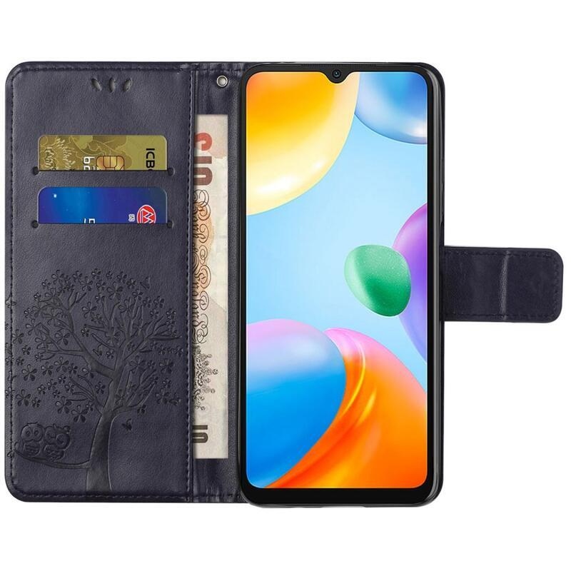 Tree PU kožené peněženkové pouzdro na mobil Xiaomi Redmi 10C - tmavěfialové