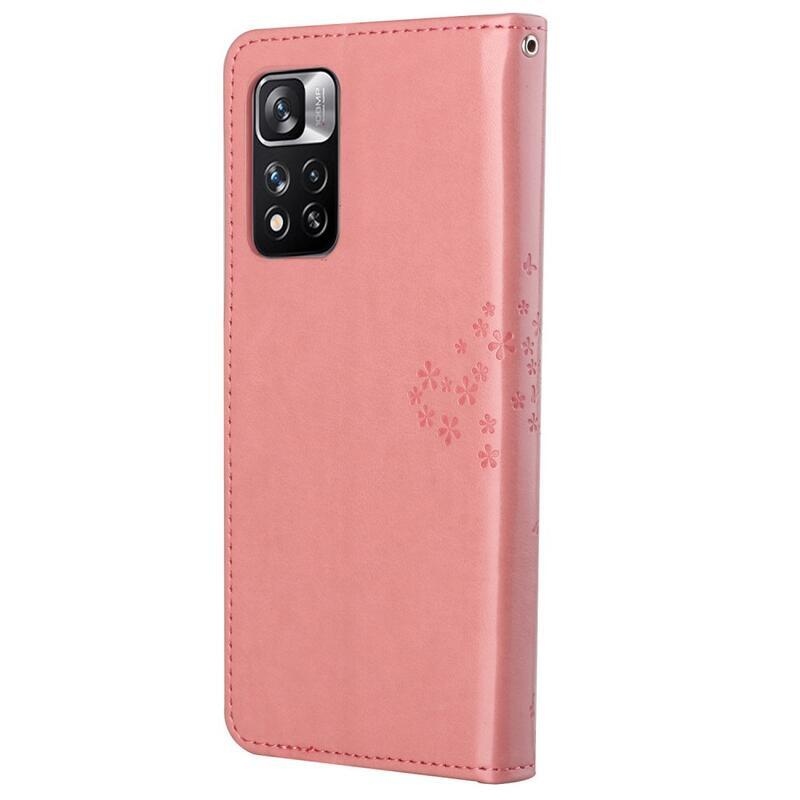 Tree PU kožené peněženkové pouzdro na mobil Xiaomi Redmi Note 11 Pro 4G - růžové