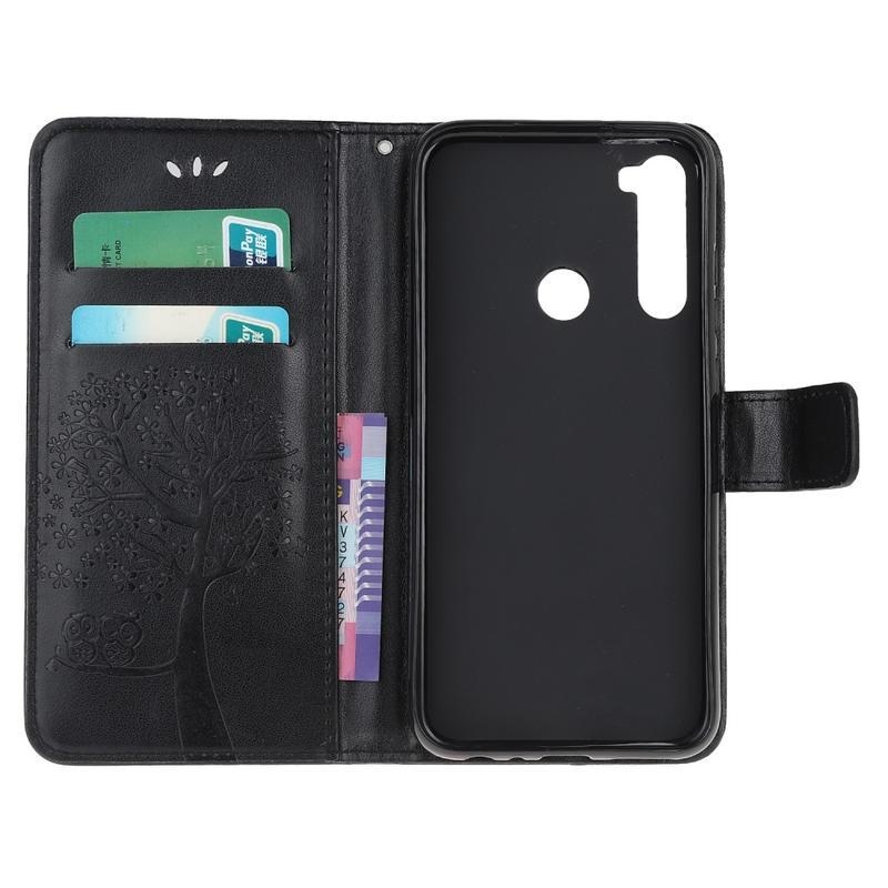 Tree PU kožené peněženkové pouzdro na mobil Xiaomi Redmi Note 8T - černé