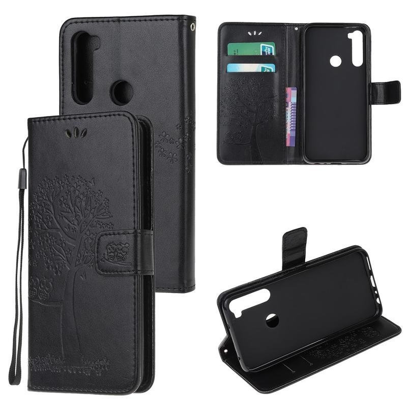 Tree PU kožené peněženkové pouzdro na mobil Xiaomi Redmi Note 8T - černé