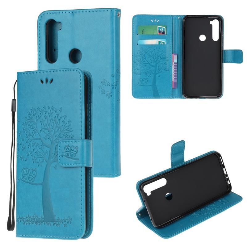 Tree PU kožené peněženkové pouzdro na mobil Xiaomi Redmi Note 8T - modré
