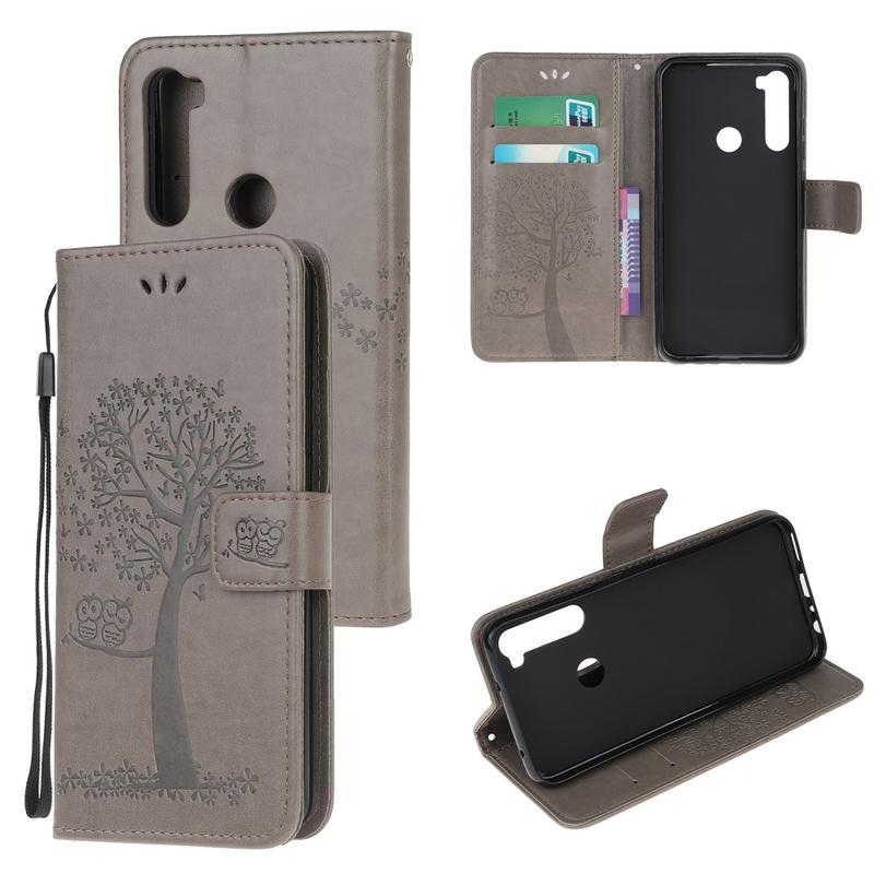 Tree PU kožené peněženkové pouzdro na mobil Xiaomi Redmi Note 8T - šedé
