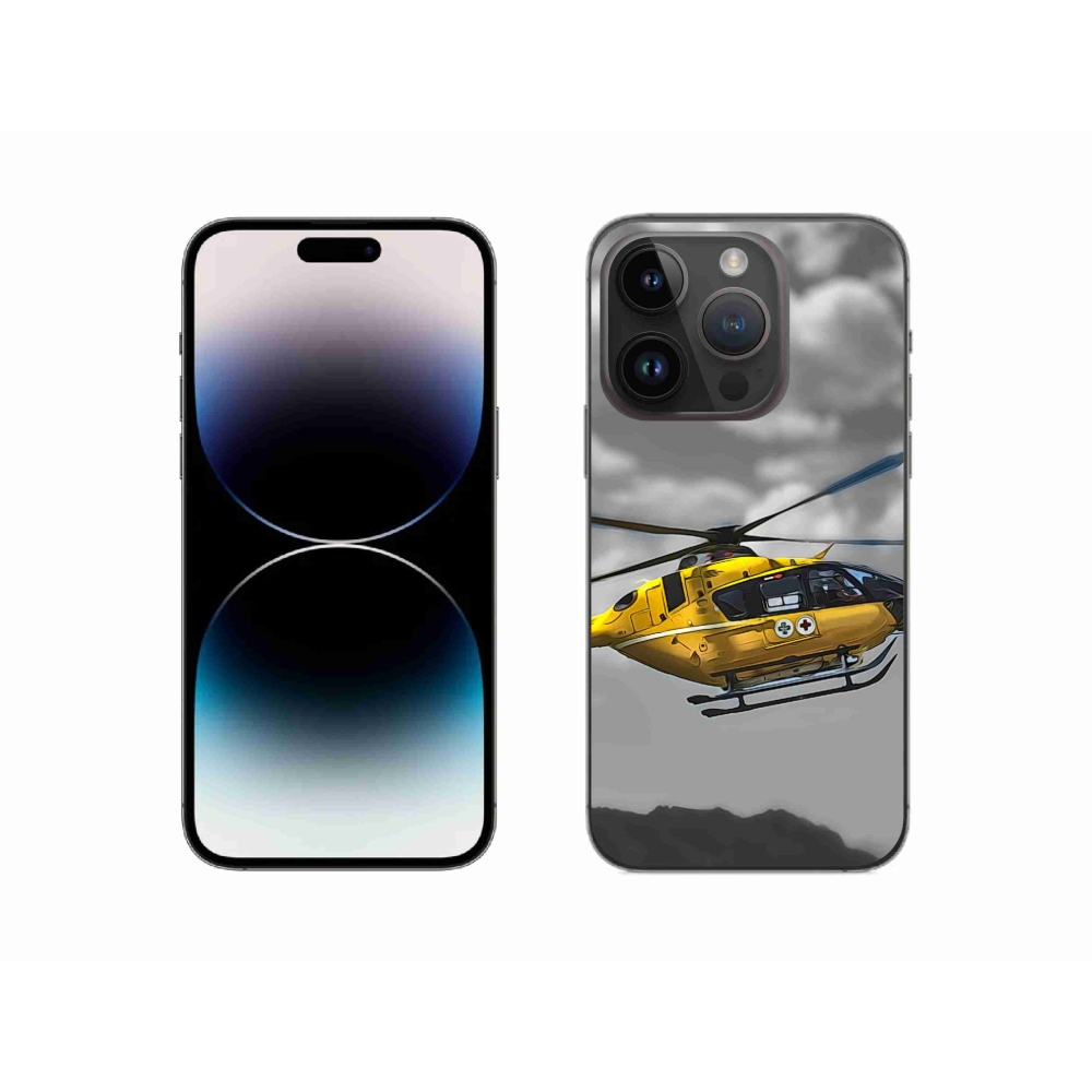 Gelový kryt mmCase na iPhone 14 Pro - žlutá helikoptéra