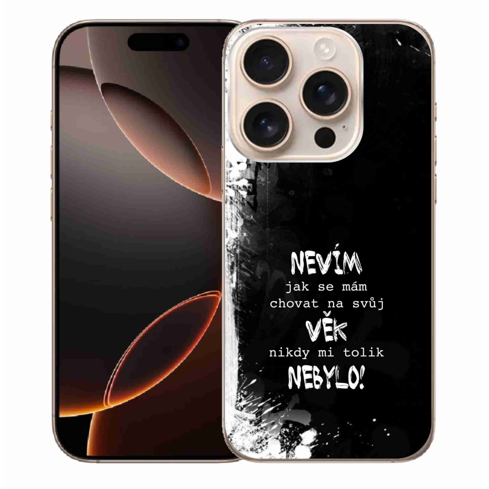Gelový kryt mmCase na iPhone 16 Pro Max - vtipný text 14 černé pozadí