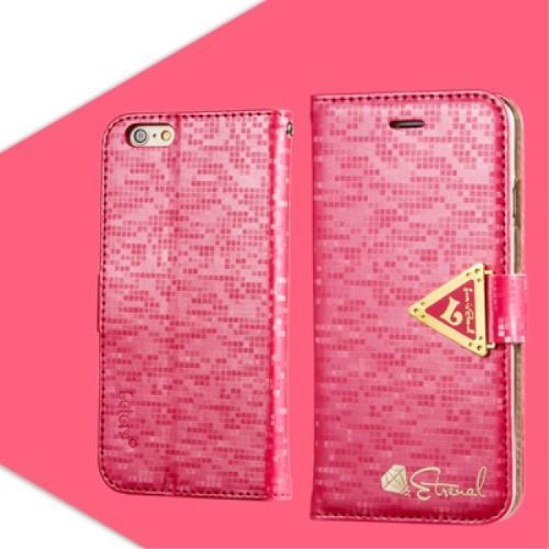 Triangle PU kožené pouzdro s funkcí stojánku na iPhone 6 Plus a iPhone 6s Plus - rose