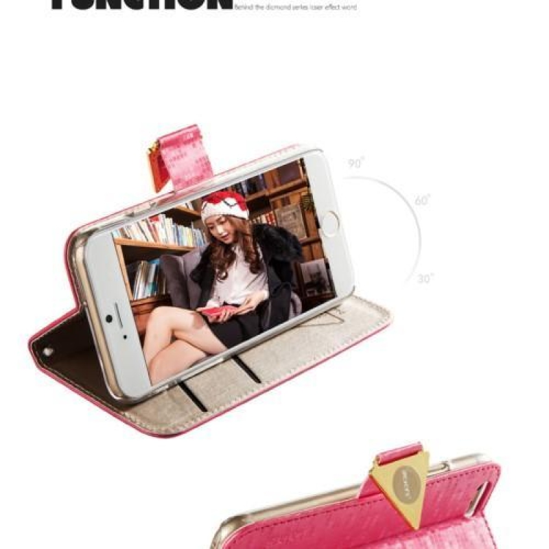 Triangle PU kožené pouzdro s funkcí stojánku na iPhone 6 Plus a iPhone 6s Plus - rose