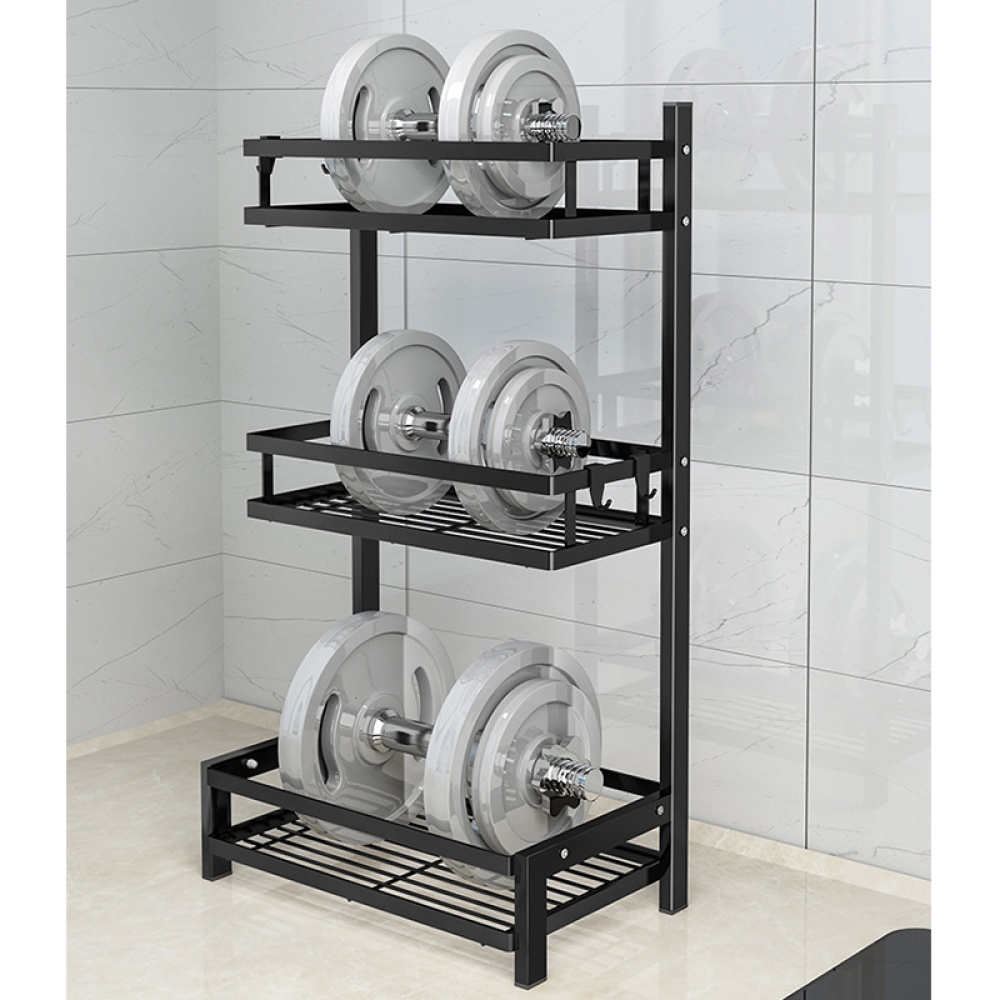 Třípodlažní stojan na kořenky a nože z uhlíkové oceli – černý