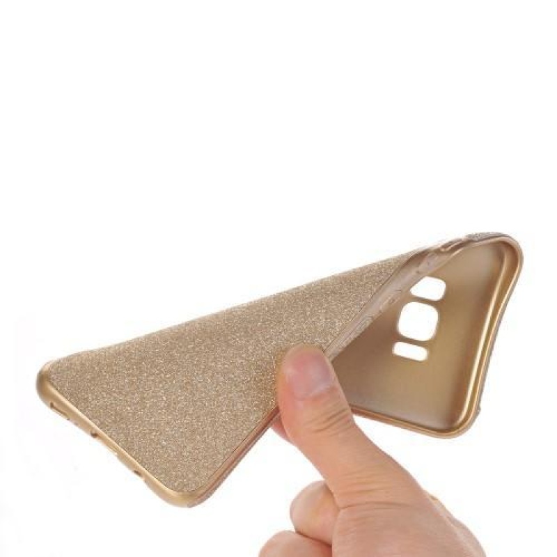Třpytivý gelový obal s PU koženými zády na Samsung Galaxy S8 Plus - zlatý