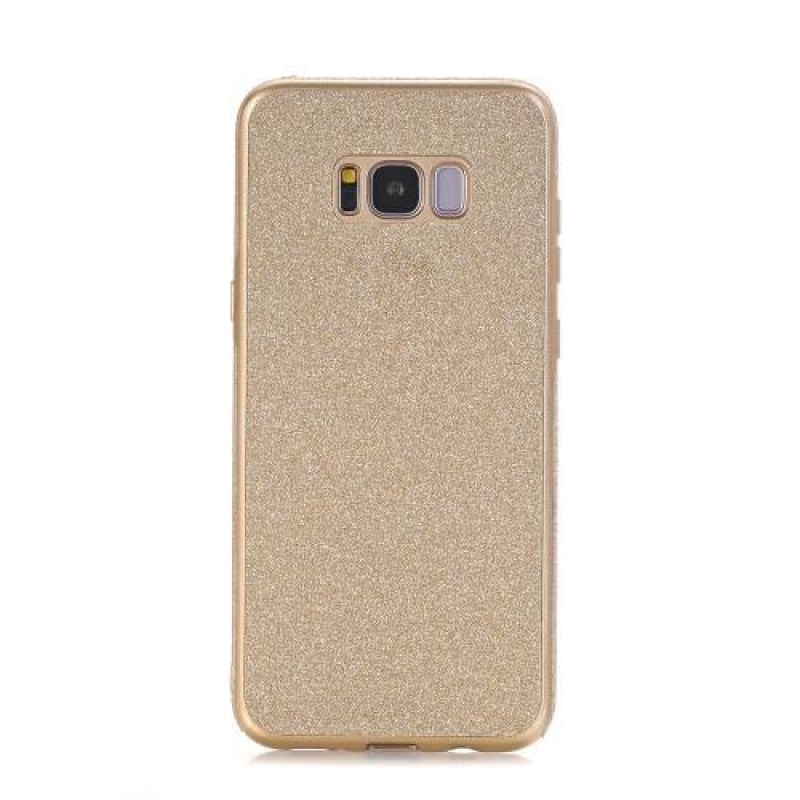 Třpytivý gelový obal s PU koženými zády na Samsung Galaxy S8 Plus - zlatý