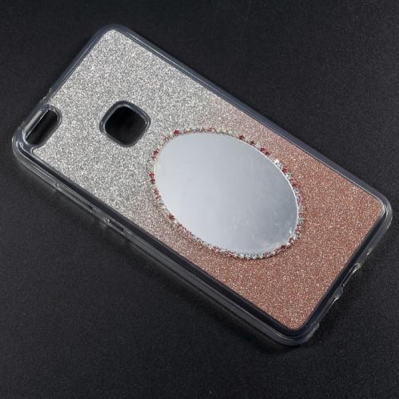 Třpytkový gelový obal na mobil se zrcátkem na Huawei P10 Lite - růžovozlatý