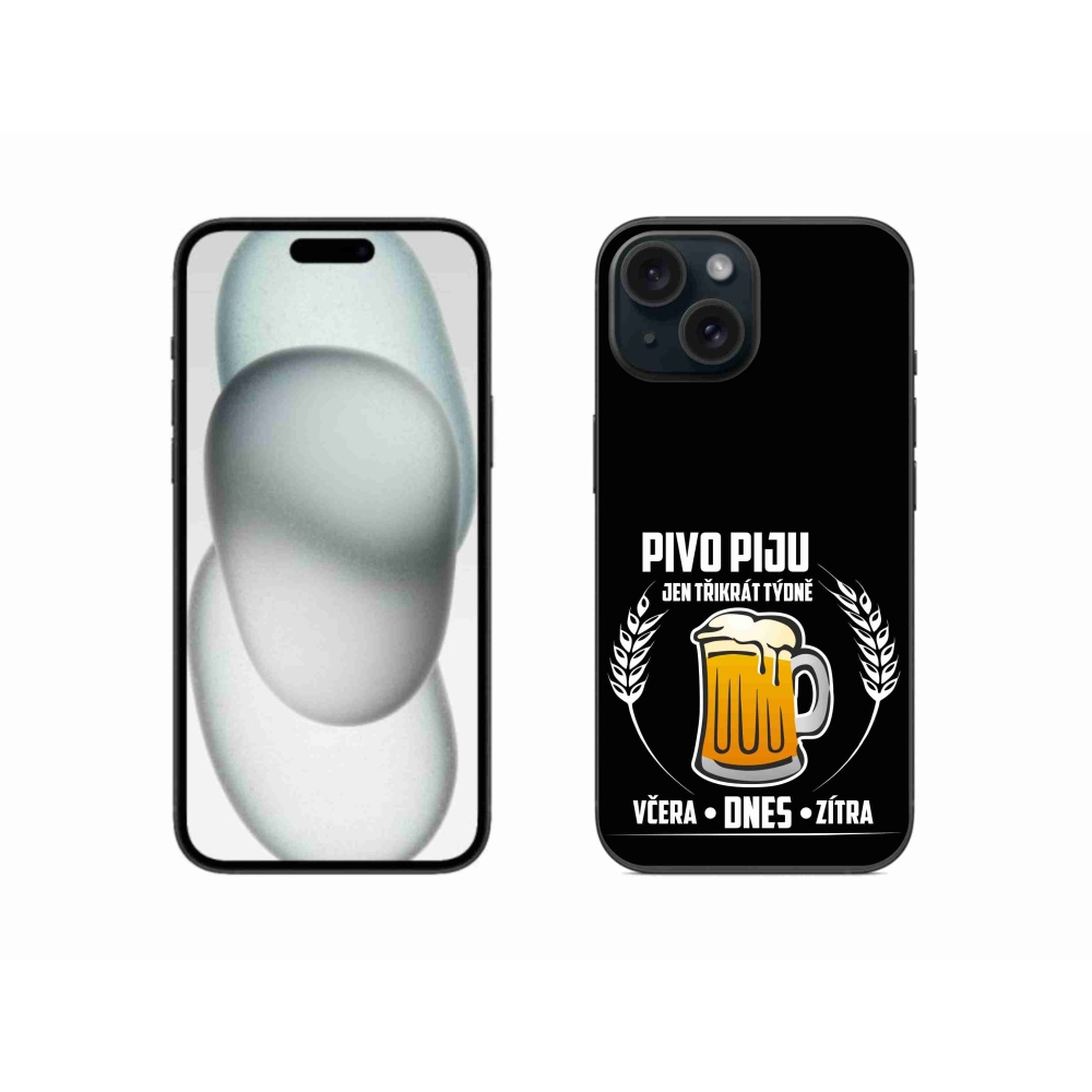 Gelový kryt mmCase na iPhone 15 - pivní motiv černé pozadí