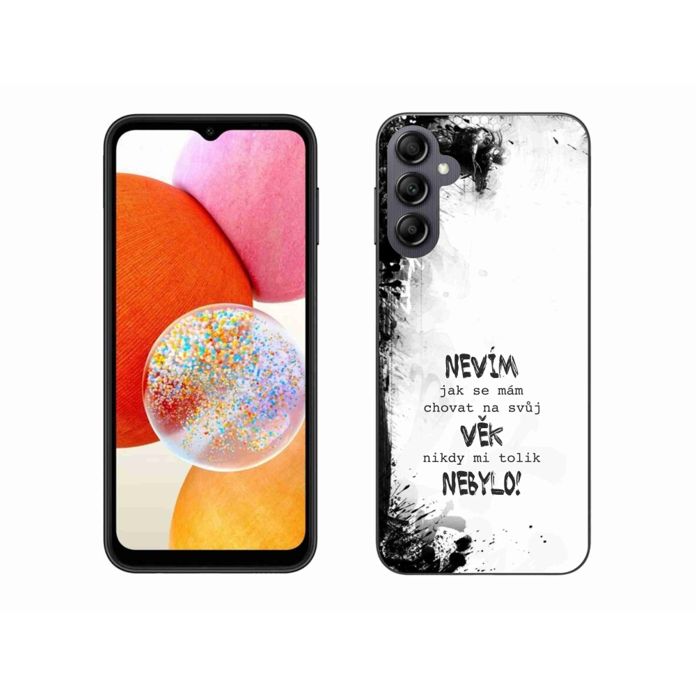 Gelový kryt mmCase na Samsung Galaxy A14 4G/5G - vtipný text 14 bílé pozadí