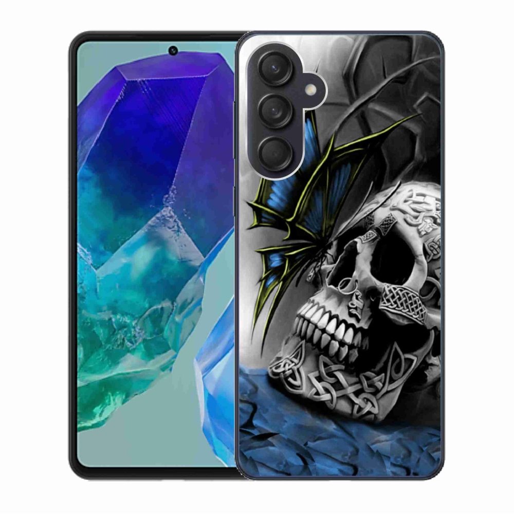 Gelový kryt mmCase na Samsung Galaxy M55 5G - motýl a lebka