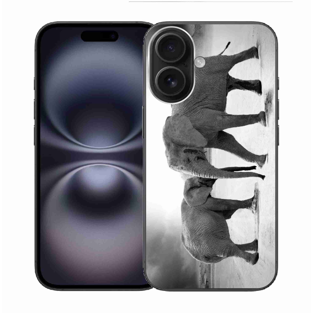 Gelový kryt mmCase na iPhone 16 - černobílí sloni