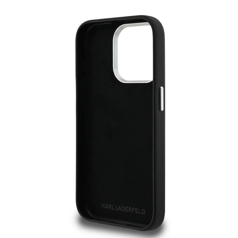 Karl Lagerfeld Grained PU K&CH Heads Zadní Kryt pro iPhone 15 Pro Max Black