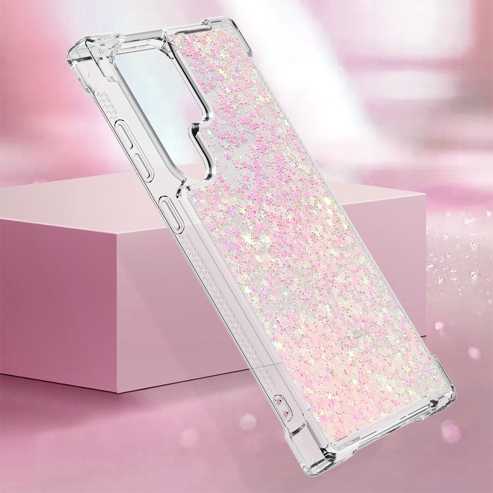 Glitter přesýpací gelový obal na Samsung Galaxy S24 Ultra - růžový/hvězdičky