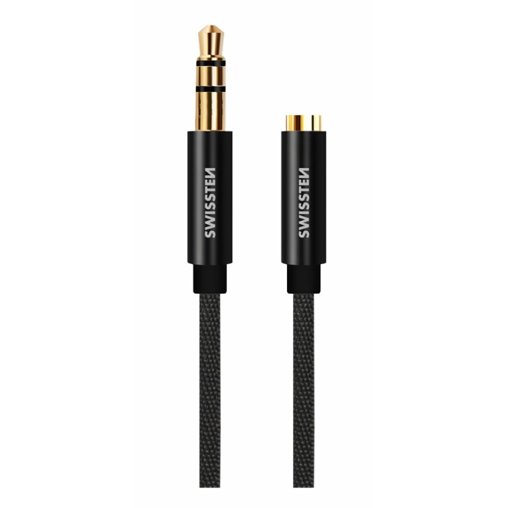 Audio kabel Swissten textile JACK(samec) / JACK (samice) 1,5m - černý
