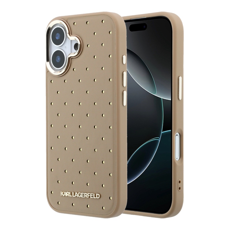 Karl Lagerfeld PU Perforated Gold Dots MagSafe Zadní Kryt pro iPhone 17 Beige