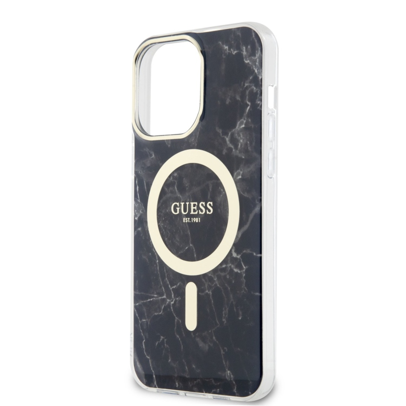Guess IML Marble MagSafe Zadní Kryt pro iPhone 13 Pro Max Black