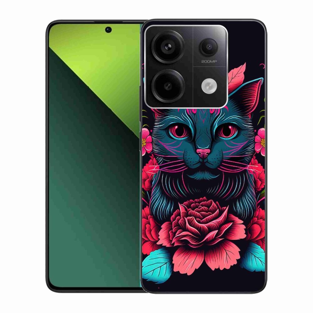 Gelový kryt mmCase na Xiaomi Redmi Note 13 Pro 5G/Poco X6 5G - květiny a kočka