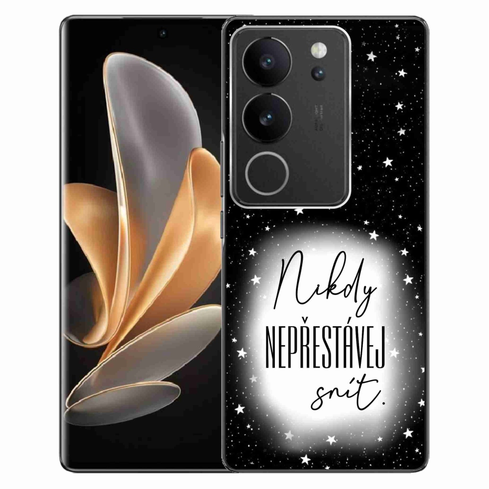 Gelový kryt mmCase na Vivo V29 5G - citát 1 bíločerné pozadí