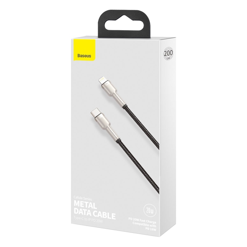 Baseus Cafule Metal Series Datový Kabel USB-C - Lighting 20W 2m Black