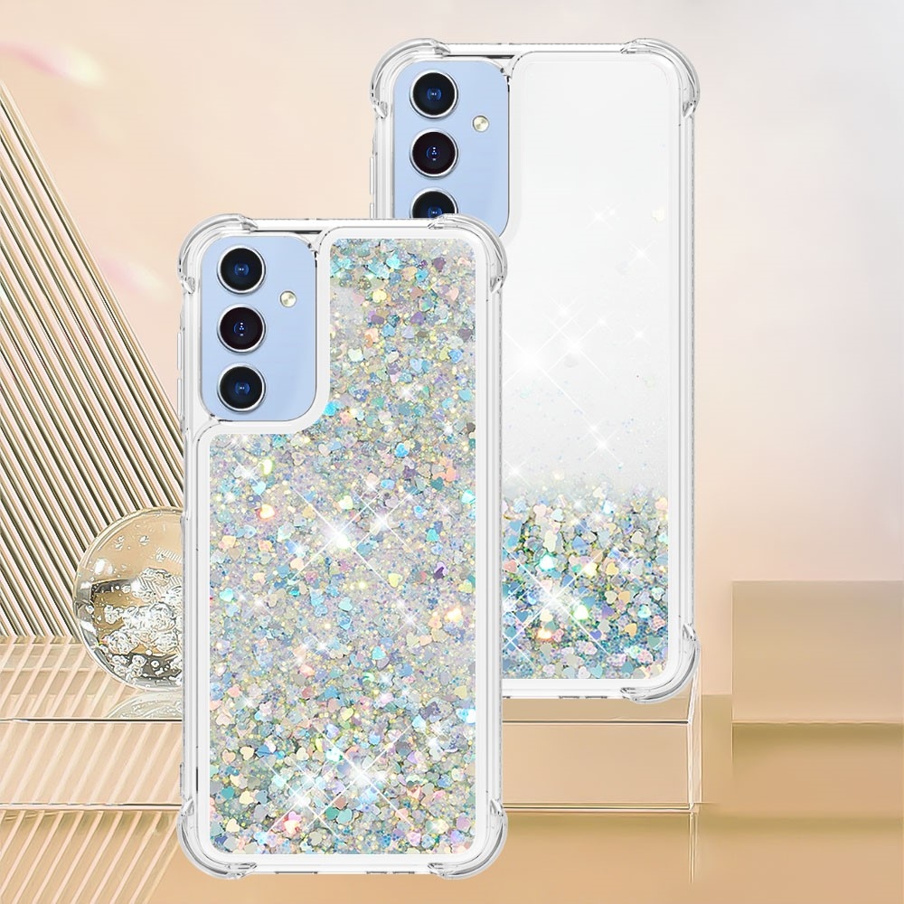 Glitter přesýpací gelový obal na Samsung Galaxy A26 5G - stříbrný/srdíčka