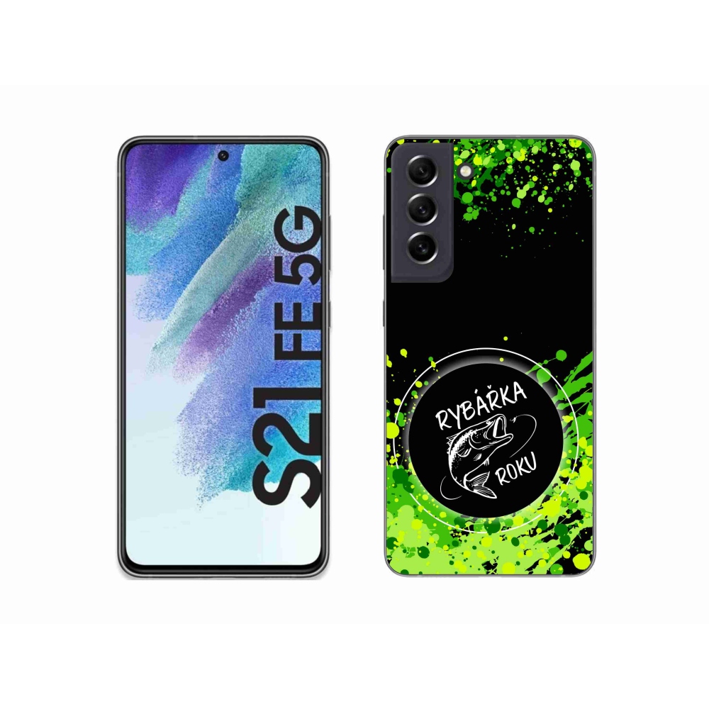 Gelový kryt mmCase na Samsung Galaxy S21 FE 5G - rybářka roku černé pozadí