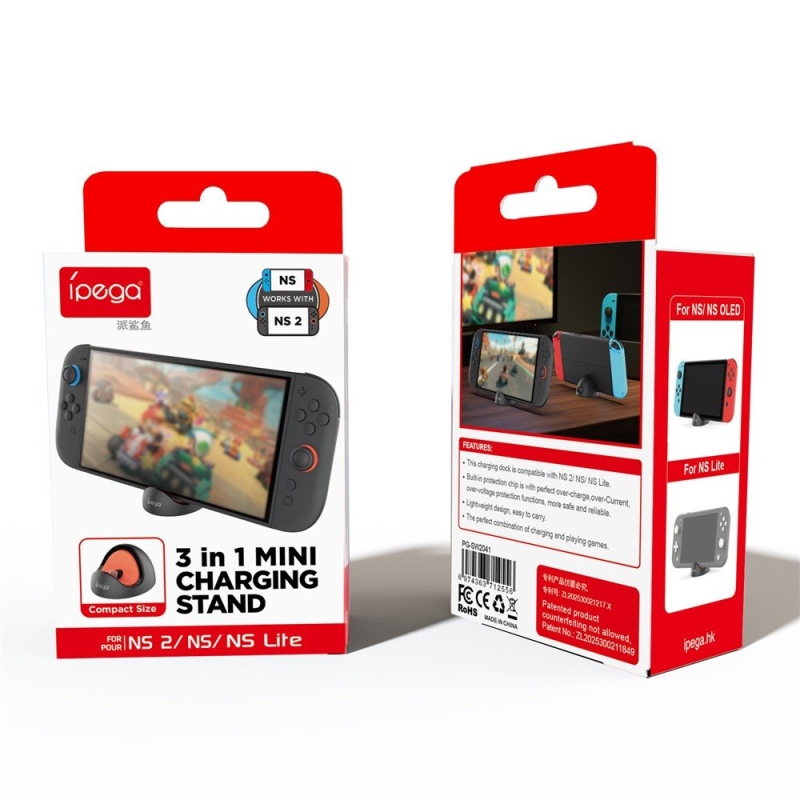 iPega SW2041 Mini Nabíjecí Dok pro Nintendo Switch Lite/Nintendo Switch/Nintendo Switch 2 Black/Red
