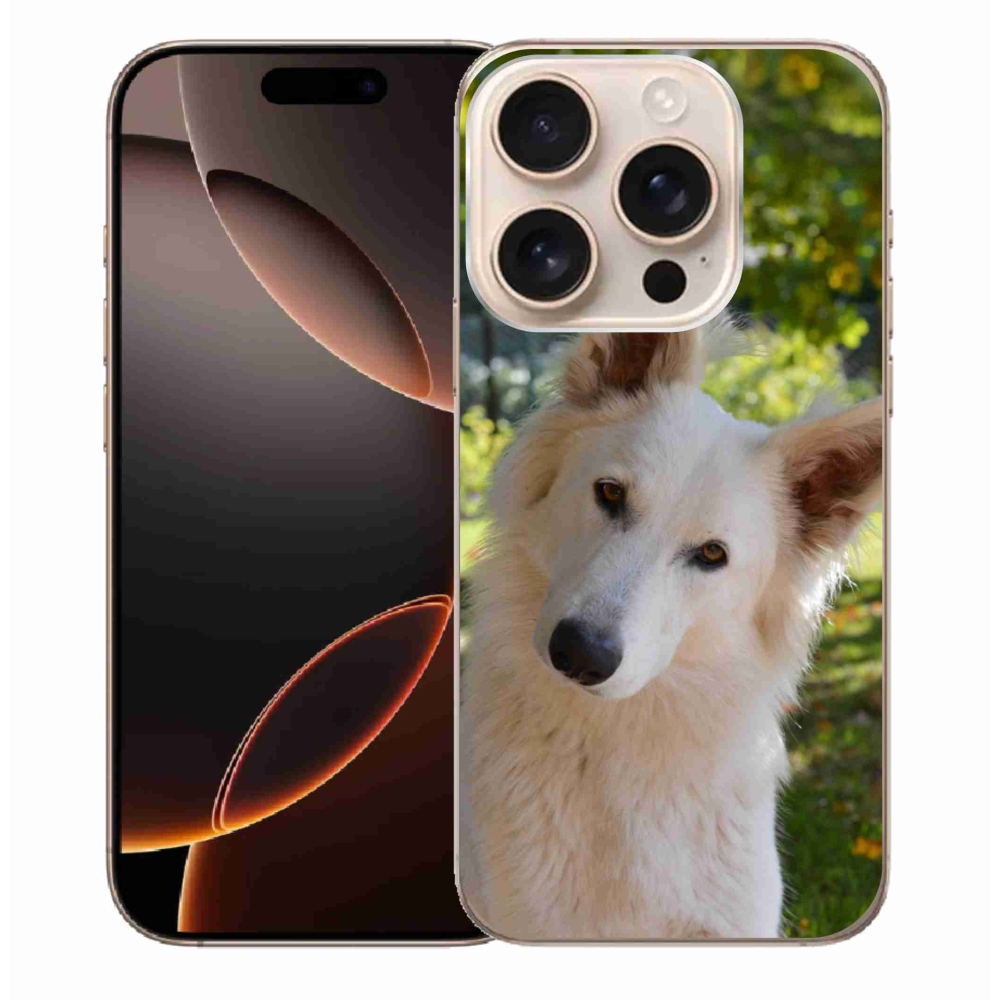 Gelový kryt mmCase na iPhone 16 Pro Max - bílý švýcarský ovčák 1