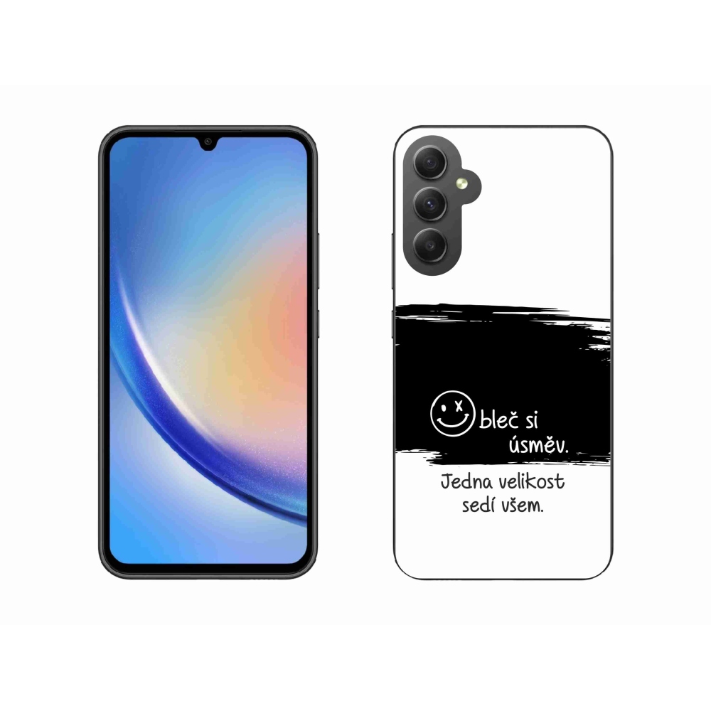 Gelový kryt mmCase na Samsung Galaxy A34 5G - vtipný text 8 černobílé pozadí