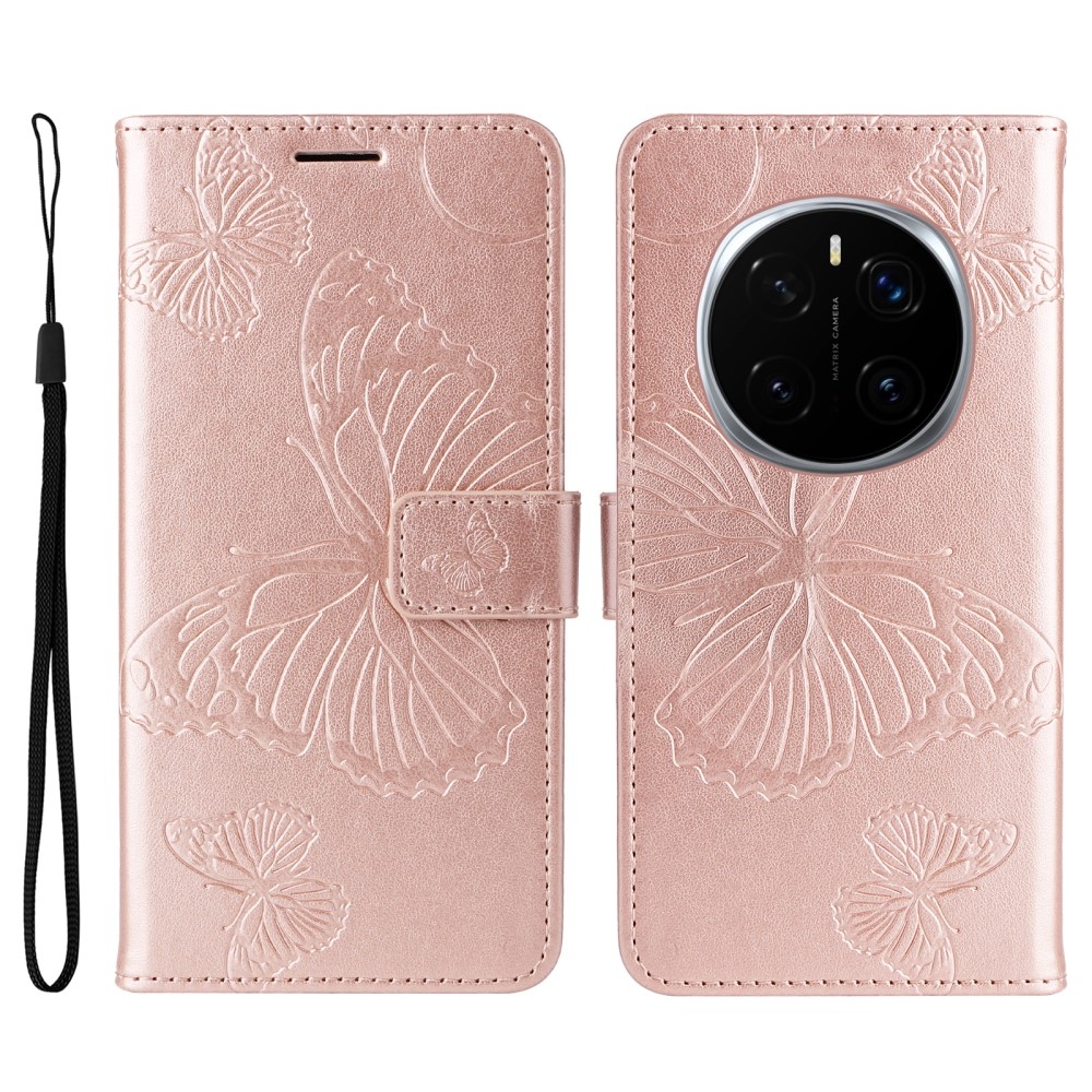 Big Butterfly knížkové pouzdro na Honor Magic 7 Pro 5G - růžovozlaté