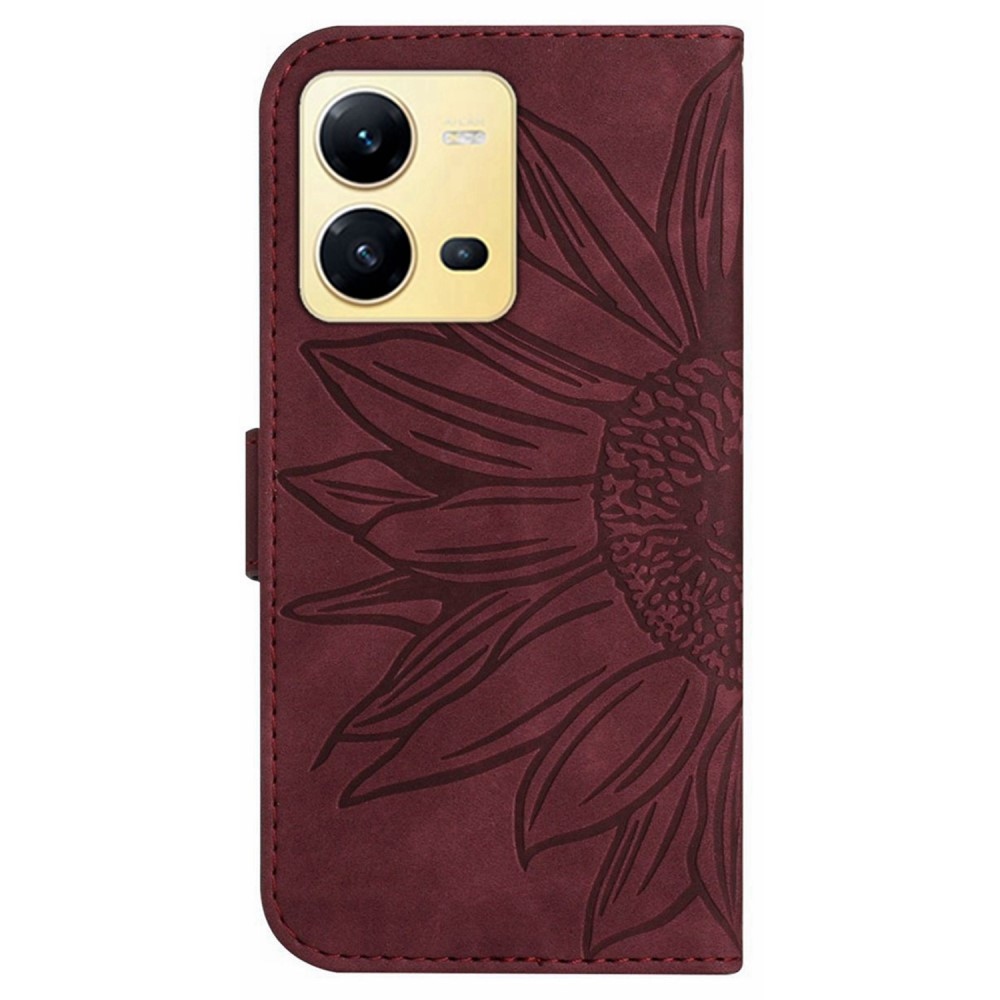 Sunflower knížkové pouzdro na Vivo X80 Lite - vínové