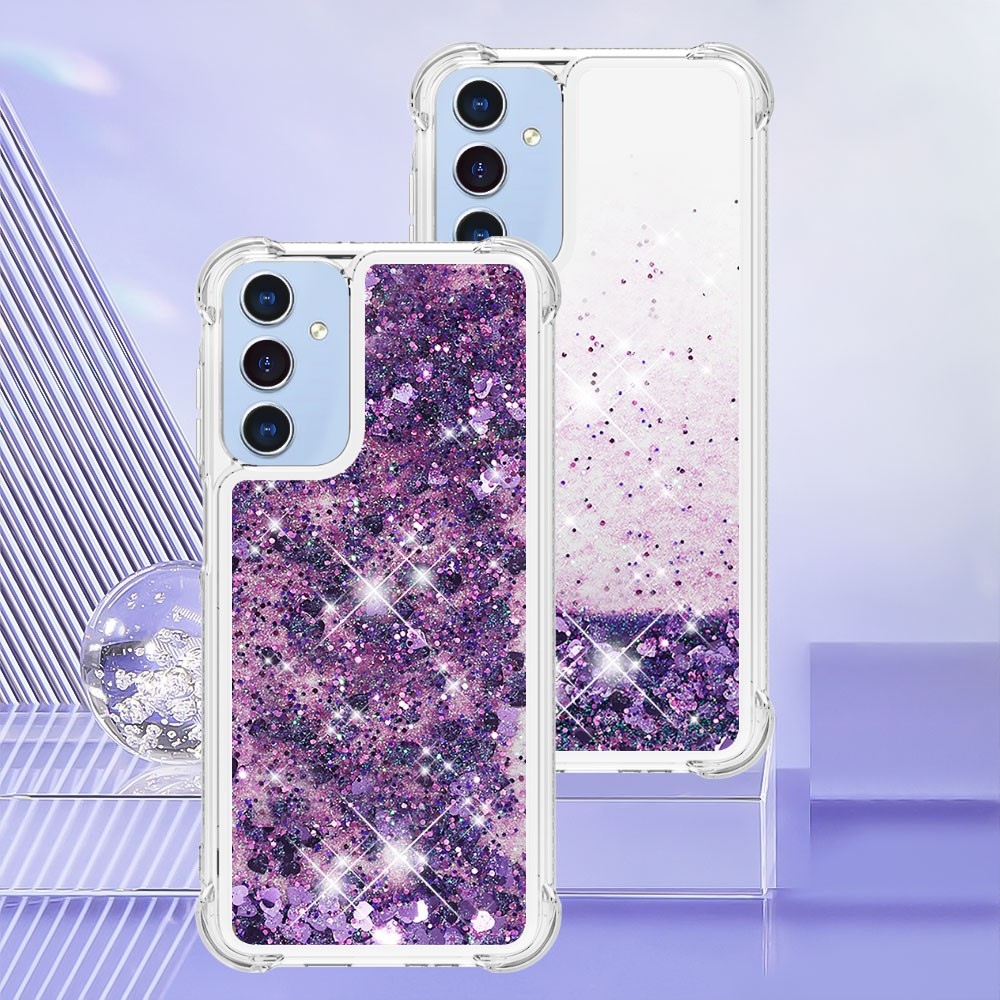 Glitter přesýpací gelový obal na Samsung Galaxy A26 5G - tmavěfialový/srdíčka