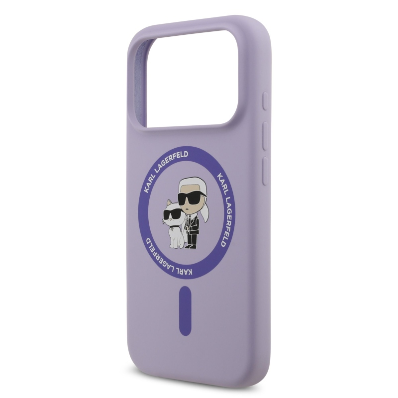 Karl Lagerfeld Liquid Silicone Karl and Choupette MagSafe Zadní Kryt pro iPhone 17 Pro Purple