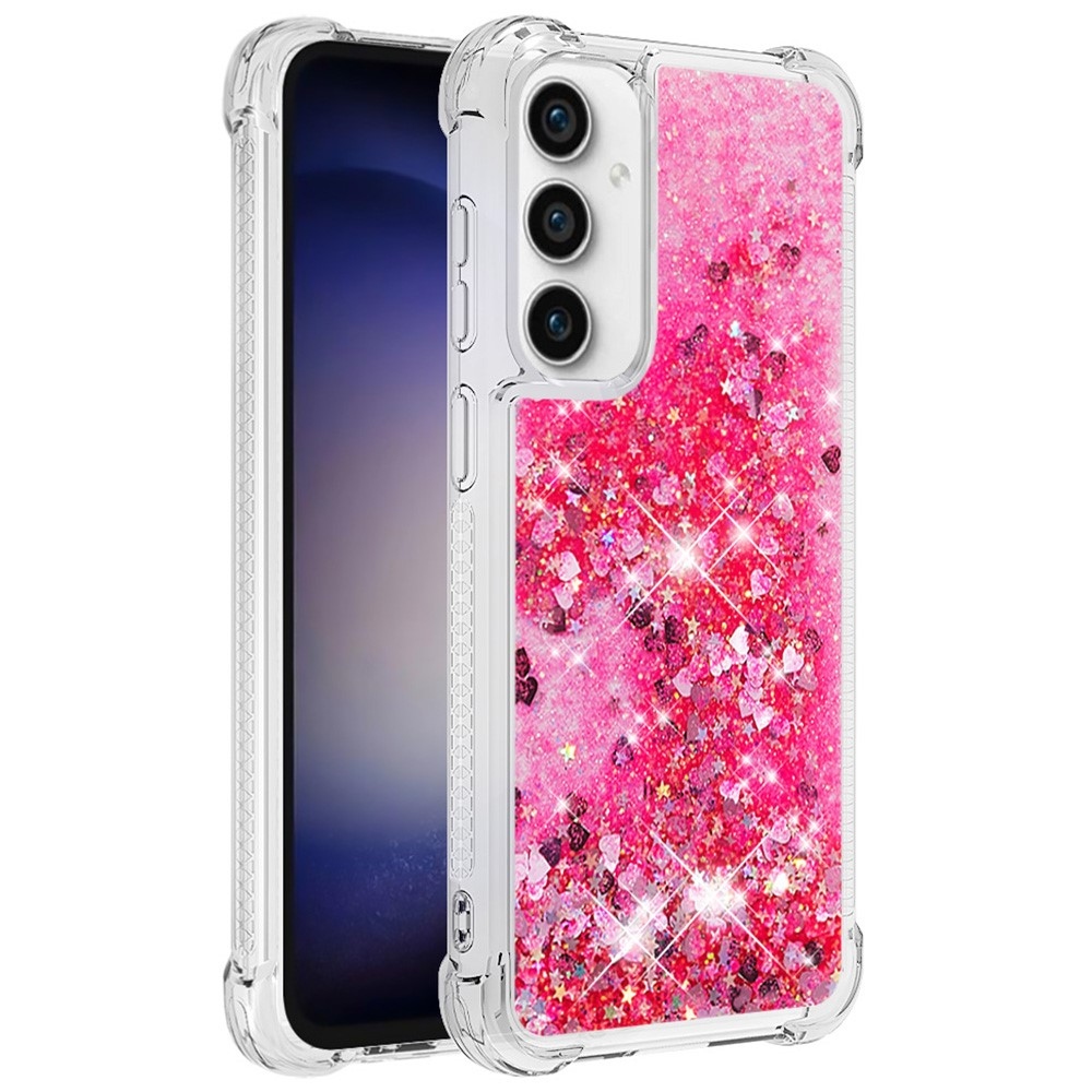 Glitter gelový přesýpací obal na Samsung Galaxy S23 FE - růžový/srdíčka