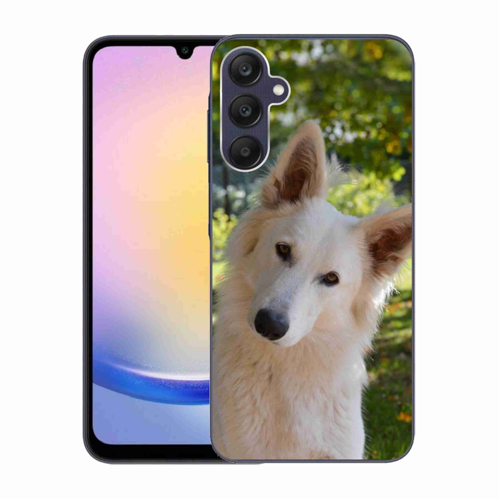 Gelový kryt mmCase na Samsung Galaxy A25 5G - bílý švýcarský ovčák 1